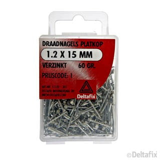 Deltafix draadnagel verzinkt staaldraad zilver 1,2x15mm 60gr