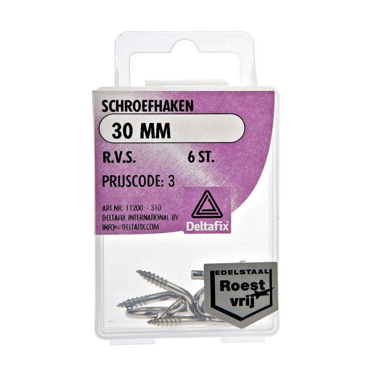 Deltafix schroefhaak RVS 30mm 6st