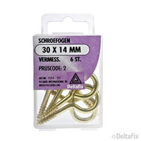 Deltafix schroefoog vermessingd goud 30x14mm 6st
