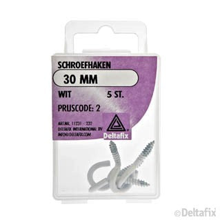 Deltafix schroefhaak gecoat metaal wit 30mm 5st