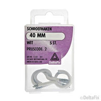 Deltafix schroefhaak gecoat metaal wit 40mm 5st