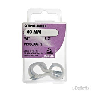 Deltafix schroefhaak gecoat metaal wit 40mm 5st