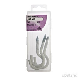 Deltafix waslijnhaak gecoat metaal wit 80mm 3st