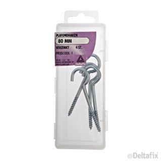 Deltafix plafondhaak verzinkt zilver 80mm 4st
