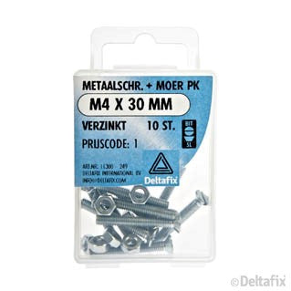 Deltafix metaalschroef platkop M4x30mm 10st