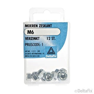 Deltafix zeskantmoer verzinkt staal M6 12st