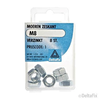 Deltafix zeskantmoer verzinkt staal M8 8st