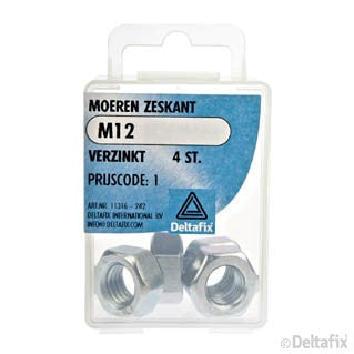 Deltafix zeskantmoer verzinkt staal M12 4st