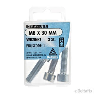 Deltafix inbusbout verzinkt staal M8x30mm 3st