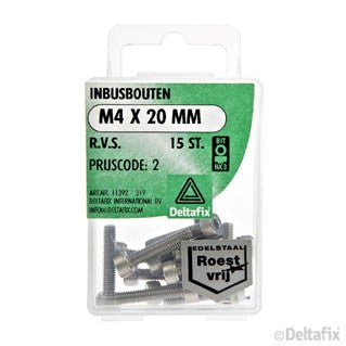Deltafix inbusbout RVS M4x20mm 15st