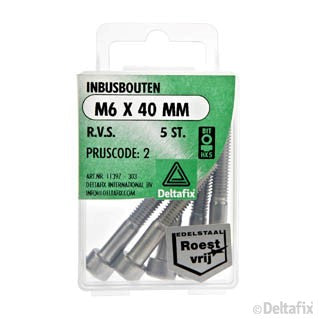 Deltafix inbusbout RVS M6x40mm 5st