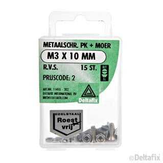 Deltafix metaalschroef platkop M3x10mm 15st