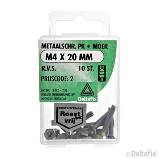 Deltafix metaalschroef platkop M4x20mm 10st