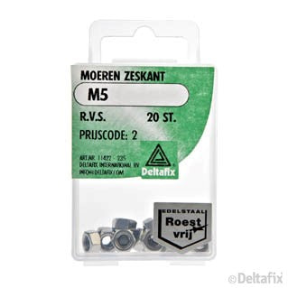 Deltafix zeskantmoer RVS M5 20st
