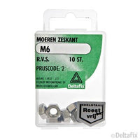 Deltafix zeskantmoer RVS M6 10st