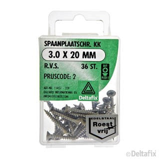 Deltafix spaanplaatschroef pozidrive platkop 3x20mm 36st
