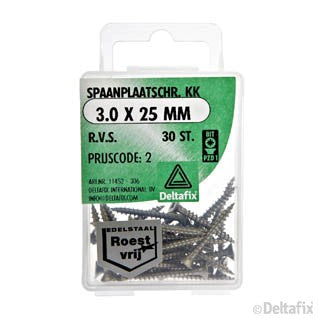 Deltafix spaanplaatschroef pozidrive platkop 3x25mm 30st