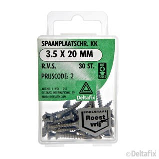 Deltafix spaanplaatschroef pozidrive platkop 3,5x20mm 30st
