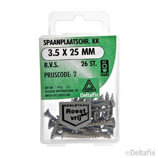 Deltafix spaanplaatschroef pozidrive platkop 3,5x25mm 26st