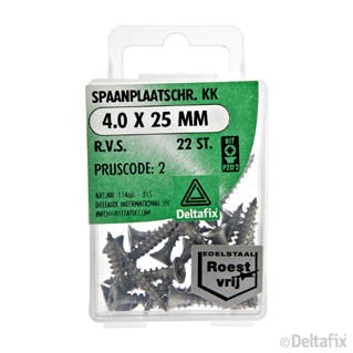 Deltafix spaanplaatschroef pozidrive platkop 4x25mm 22st
