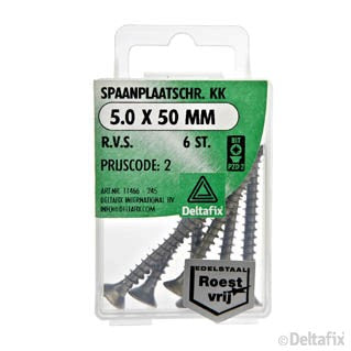 Deltafix spaanplaatschroef pozidrive platkop 5x50mm 6st