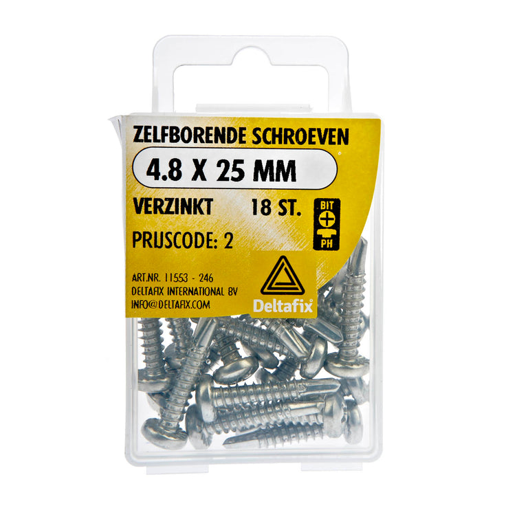 Deltafix zelfborende schroef philips cilinderkop 4,8x25mm 18st