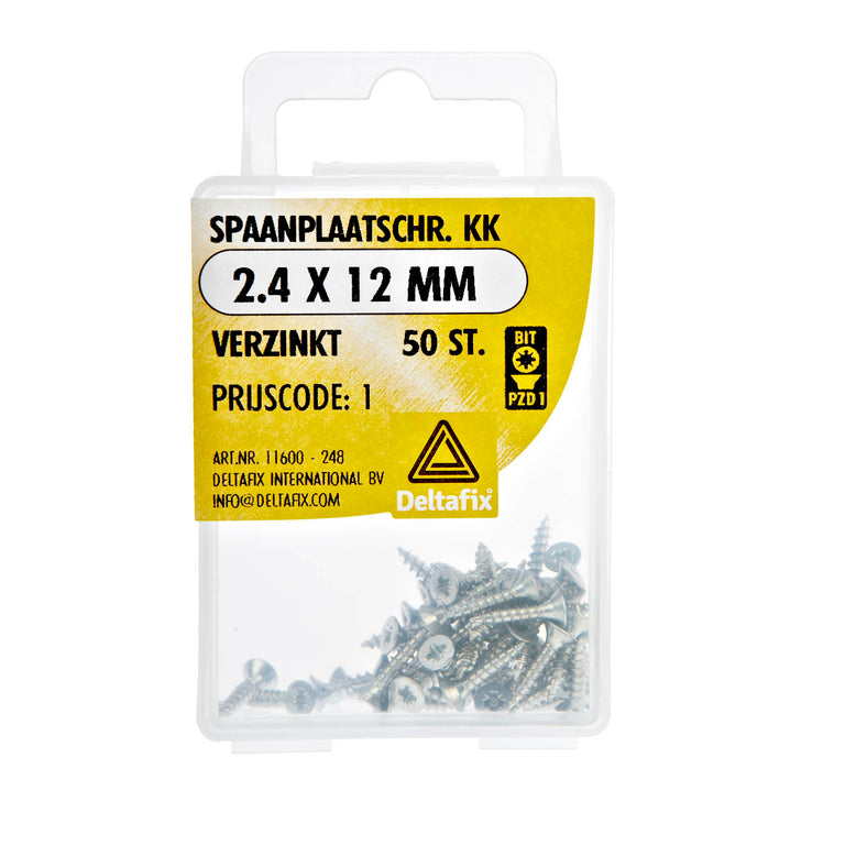Deltafix spaanplaatschroef pozidrive platkop 2,4x12mm 50st