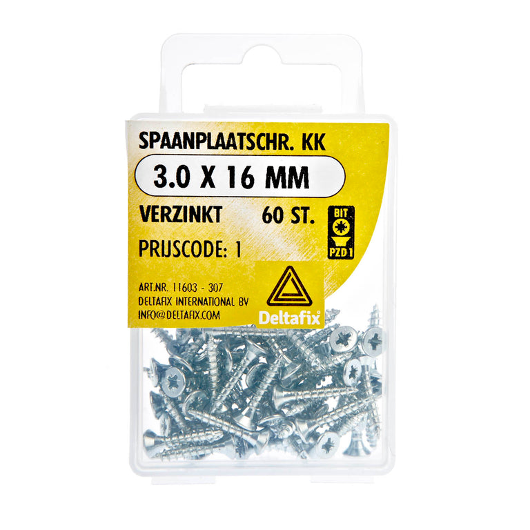 Deltafix spaanplaatschroef pozidrive platkop 3x16mm 60st