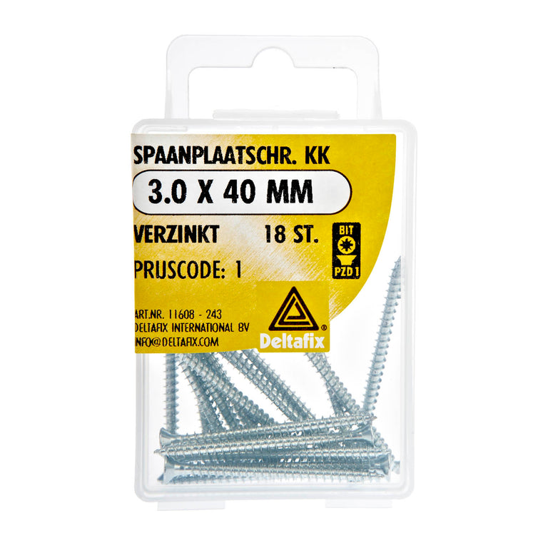 Deltafix spaanplaatschroef pozidrive platkop 3x40mm 18st