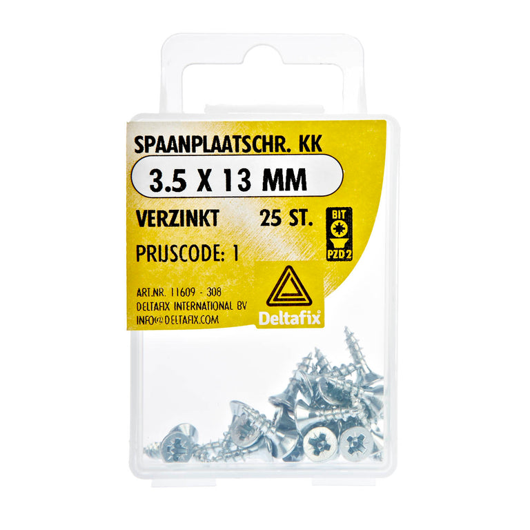 Deltafix spaanplaatschroef pozidrive platkop 3,5x13mm 25st
