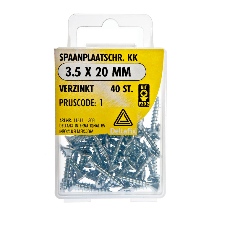 Deltafix spaanplaatschroef pozidrive platkop 3,5x20mm 40st