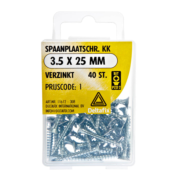 Deltafix spaanplaatschroef pozidrive platkop 3,5x25mm 40st