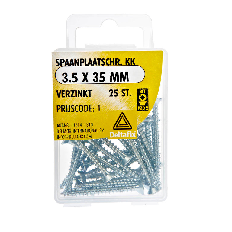 Deltafix spaanplaatschroef pozidrive platkop 3,5x35mm 25st