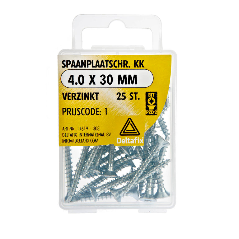 Deltafix spaanplaatschroef pozidrive platkop 4x30mm 25st