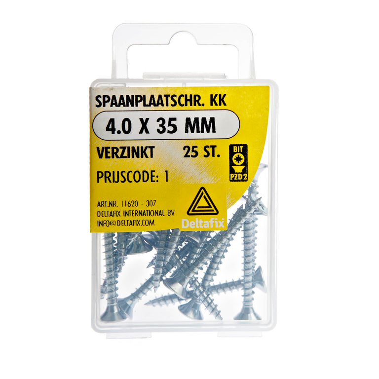 Deltafix spaanplaatschroef pozidrive platkop 4x35mm 25st