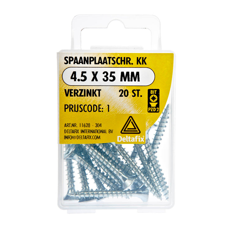 Deltafix spaanplaatschroef pozidrive platkop 4,5x35mm 20st