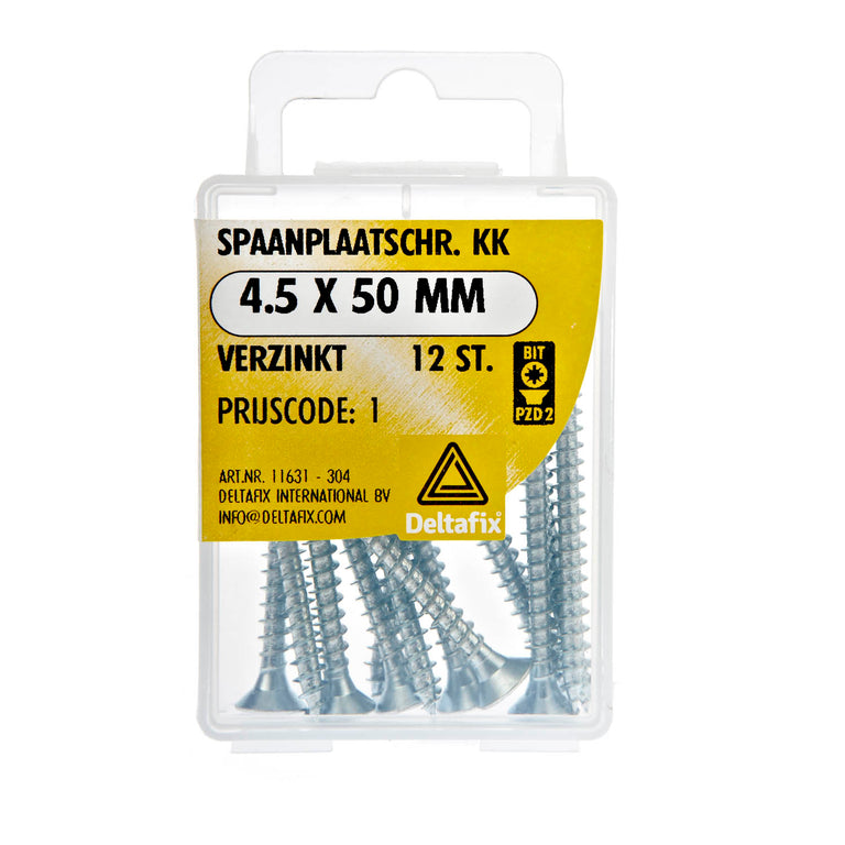 Deltafix spaanplaatschroef pozidrive platkop 4,5x50mm 12st