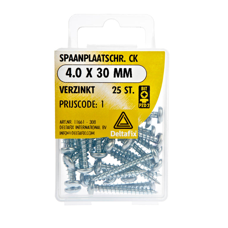 Deltafix spaanplaatschroef pozidrive cilinderkop 4x30mm 25st