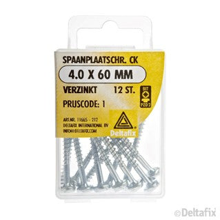 Deltafix spaanplaatschroef pozidrive cilinderkop 4x60mm 12st