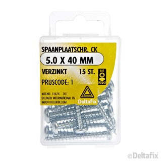 Deltafix spaanplaatschroef pozidrive cilinderkop 5x40mm 15st