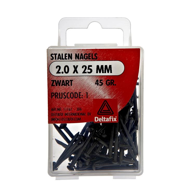 Deltafix nagels afgeplatte bol-verzonken kop gehard zwart 2x25mm