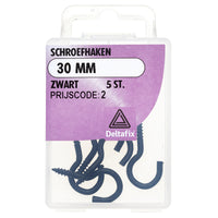 Deltafix schroefhaak gecoat metaal zwart 30mm 5st