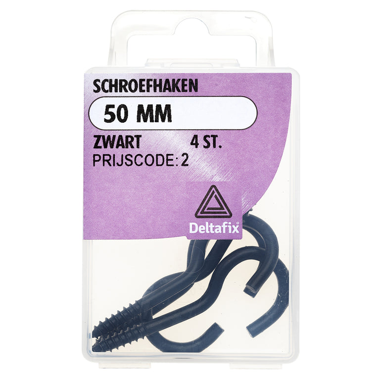 Deltafix schroefhaak gecoat metaal zwart 50mm 4st