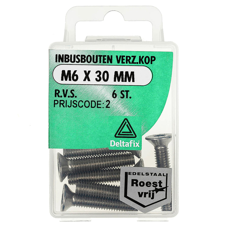 Deltafix inbusbout RVS M6x30mm 6st