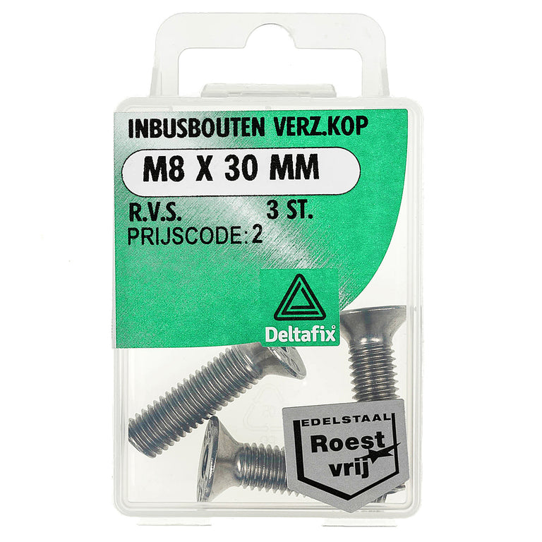 Deltafix inbusbout RVS M8x30mm 3st