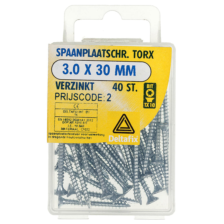 Deltafix spaanplaatschroef platkop 3x30mm 40st
