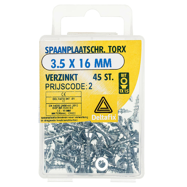 Deltafix spaanplaatschroef platkop 3,5x16mm 45st