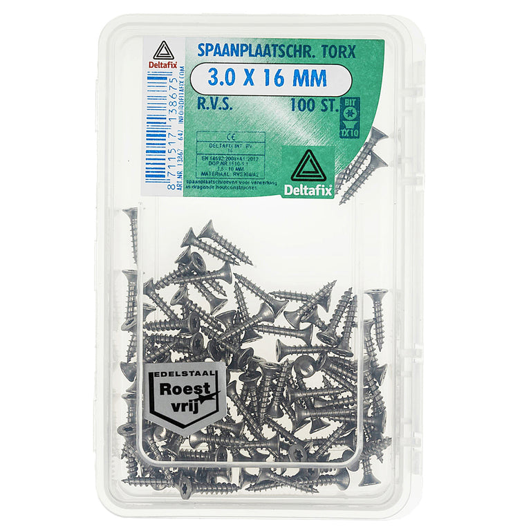 Deltafix spaanplaatschroef platkop 3x16mm 100st