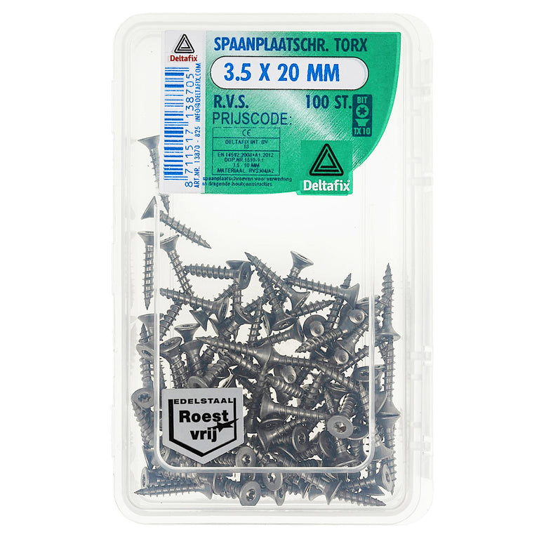 Deltafix spaanplaatschroef platkop 3,5x20mm 100st