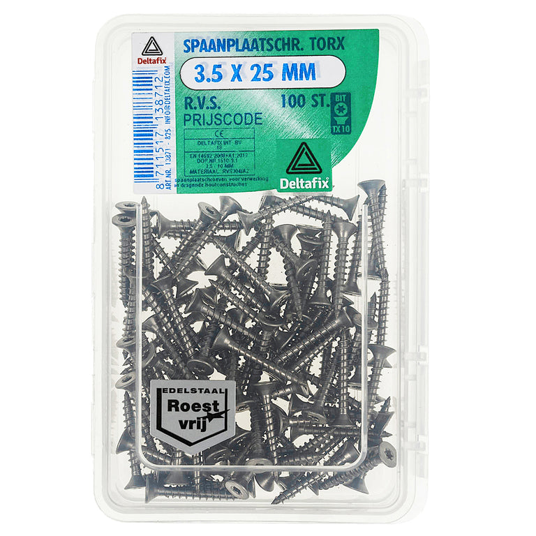 Deltafix spaanplaatschroef platkop 3,5x25mm 100st
